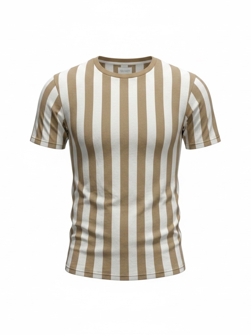 Men's Vertical Stripe Crewneck Tee in Tan & White